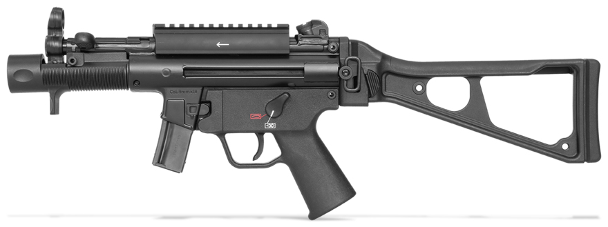 H&K SP5K mit Picatinny-Adapter, klappbare Schulterstütze H&K SP5K mit Picatinny-Adapter, klappbare Schulterstütze
